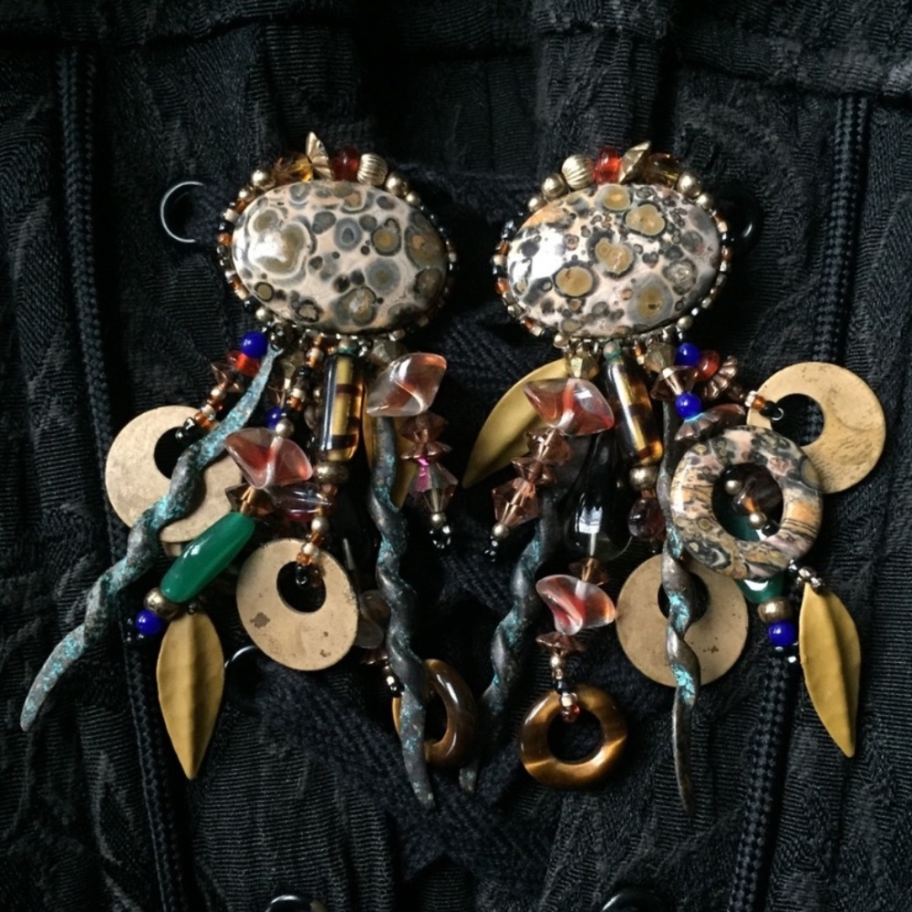 Leopard Skin Jasper Vintage Chipita clip earrings